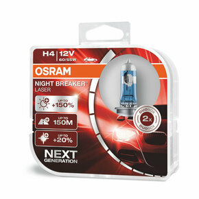Osram Night Breaker Laser 12V - do 150% više svjetla - do 20% bjelije (3700K)Osram Night Breaker Laser 12V - up to 150% more light - up to 20% - H4 H4-NBL2-2