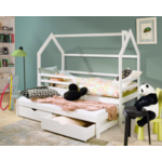 Drveni dječji krevet Disney s dodatnim krevetom i ladicom 160x80 cm, bijeli