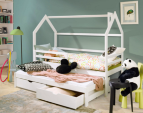 Drveni dječji krevet Disney s dodatnim krevetom i ladicom 160x80 cm