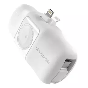 Wozinsky WF16-YCS 5000mAh 15W Lightning Mini Power Bank s ugrađenim USB-C kabelom bijeli