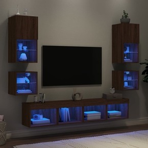 VidaXL 8-dijelni zidni TV elementi s LED svjetlima boja smeđeg hrasta