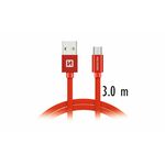 Swissten kabel USB/microUSB, platneni, 3m, crveni