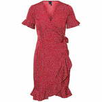 Haljina Vero Moda boja: crvena, mini, širi se prema dolje - crvena. Lagana haljina iz kolekcije Vero Moda. Širi se prema dolje. Model izrađen od tkanine s uzorkom.