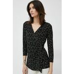 Bluza Lauren Ralph Lauren za žene, boja: crna, s uzorkom - crna. Majica iz kolekcije Lauren Ralph Lauren. Model izrađen od pletiva s uzorkom. Ima V izrez.
