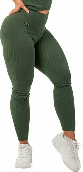 Nebbia Organic Cotton Ribbed High-Waist Leggings Dark Green XS