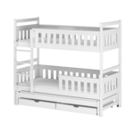 Drveni dječji krevet na kat Kors s tri kreveta i ladicom, 190 x 90 cm, bijeli