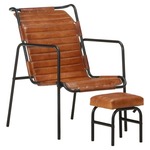 vidaXL Fotelja za opuštanje s tabureom smeđa od prave kože