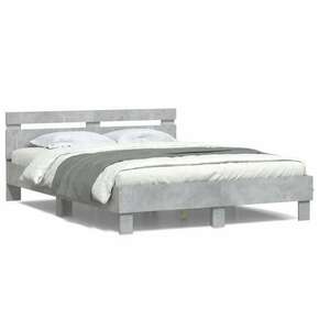VidaXL Okvir za krevet s uzglavljem i LED siva boja betona 140x190 cm