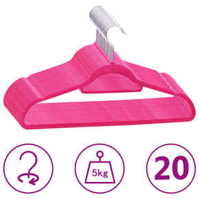 VidaXL 20-dijelni set vješalica protuklizni ružičasti baršunasti