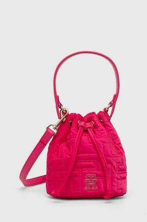 Torba Tommy Hilfiger boja: ružičasta - roza. Mala vrećasta torba iz kolekcije Tommy Hilfiger. Model na kopčanje izrađen od tekstilnog materijala.