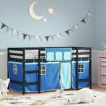 Dječji krevet na kat i zavjese plavi 80 x 200 cm borovina