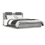 vidaXL Okvir kreveta s uzglavljem LED siva boja betona 140 x 200 cm