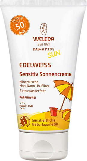 Weleda Baby &amp; Kids Sun Edelweiss Sunscreen Sensitive vodootporno proizvod za zaštitu od sunca za tijelo SPF50 50 ml