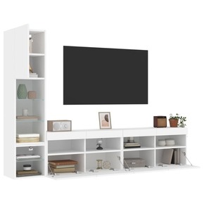 VidaXL 4-dijelni zidni TV elementi s LED bijeli od konstruiranog drva