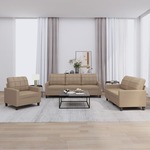 3-dijelni set sofa s jastucima boja cappuccina od umjetne kože