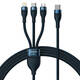 3u1 USB kabel Baseus Flash Series 2, USB-C + micro USB + Lightning, 100W, 1.5m (plavi)