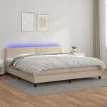 Krevet box spring madrac LED cappuccino 200x200cm umjetna koža