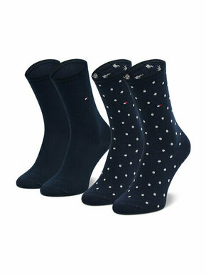 Set od 2 para ženskih visokih čarapa Tommy Hilfiger 100001493 Midnight Blue 003