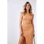 Basic midi dress with caramel cut on the side smeđa, narančasta