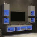 vidaXL 8-dijelni zidni TV elementi s LED svjetlima bijeli drveni