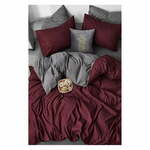 Bordo siva pamučna posteljina za bračni krevet/s produženom plahtom 200x220 cm - Mila Home