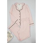 Trendyol Curve Pink Stripe Patterned Piped Fleece Lined Shirt-Pants Knitted Pajama Set roze