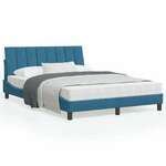 Okvir za krevet s uzglavljem plavi 140 x 200 cm baršunasti