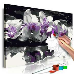 Slika za samostalno slikanje - Purple Orchid (Black Background &amp; Reflection In The Water) 60x40