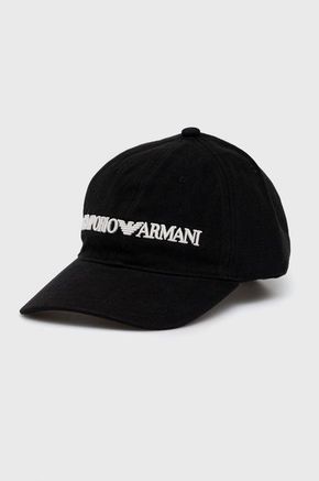 Emporio Armani - Pamučna kapa - crna. Kapa sa šiltom u stilu baseball iz kolekcije Emporio Armani. Model izrađen od tkanine s aplikacijom.