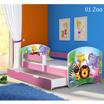 Dječji krevet ACMA s motivom, bočna roza + ladica 140x70 cm