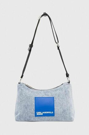 Torba Karl Lagerfeld Jeans - plava. Mala torba iz kolekcije Karl Lagerfeld Jeans. na kopčanje model izrađen od tekstilnog materijala. Lagan i udoban model idealan za svakodnevno nošenje.