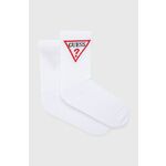 Čarape Guess za žene, boja: bijela - bijela. Visoke čarape iz kolekcije Guess. Model izrađen od elastičnog materijala.