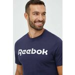 Pamučna majica Reebok boja: tamno plava, s tiskom - mornarsko plava. Majica kratkih rukava iz kolekcije Reebok. Model izrađen od tanke, lagano elastične pletenine.