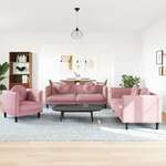 vidaXL 3-dijelni set sofa s jastucima ružičasti baršunasti