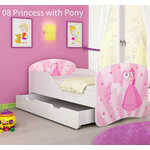 Dječji krevet ACMA s motivom, bočna bijela + ladica 140x70 08 Princess with Pony