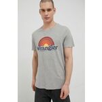 Majica kratkih rukava Wrangler za muškarce, boja: siva, melanž - siva. Majica kratkih rukava iz kolekcije Wrangler. Model izrađen od pletenine s tiskom.