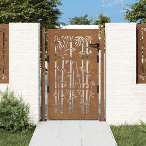 VidaXL Vrtna vrata 105 x 155 cm od čelika COR-TEN s uzorkom bambusa