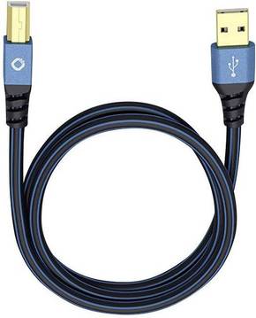 USB 2.0 priključni kabel [1x muški konektor USB 2.0 tipa a - 1x muški konektor USB 2.0 tipa b] 7.50 m plava boja pozlaćeni kontakti Oehlbach USB Plus B