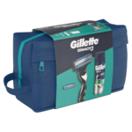 Gillette Mach3 Set aparat za brijanje 1 kom + rezervna glava 1 kom + gel za brijanje Series Soothing With Aloe Vera Sensitive Shave Gel 200 ml + kozmetička torbica za muškarce