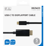 DELTACO USB-C - DisplayPort cable, 4K UHD, gold plated, 2m, black