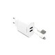 Fiksni mrežni punjač, konektor 2x USB-A, USB kabel -&gt; Lightning (MFI) dužina 1 m, 15 W, bijeli