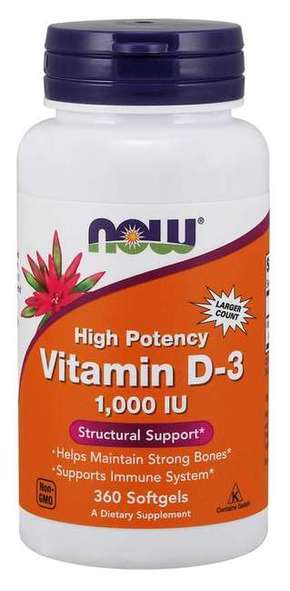 NOW Foods Vitamin D-3 1000 IU 360 kaps.