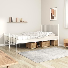 VidaXL Metalni okvir kreveta uzglavlje i podnožje bijeli 135 x 190 cm