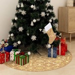 vidaXL Luksuzna podloga za božićno drvce s čarapom žuta 150 cm tkanina