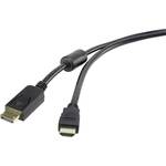 Renkforce DisplayPort / HDMI adapterski kabel DisplayPort utikač, HDMI A utikač 1.80 m crna RF-4382727 s feritnom jezgrom, pozlaćeni kontakti DisplayPort kabel