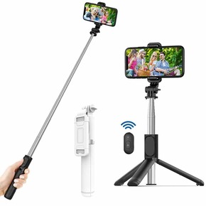 Techsuit – Selfie štap s Bluetooth daljinskim upravljačem i nosačem za tronožac (Q01) –bijeli