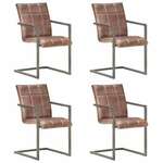 vidaXL Konzolne blagovaonske stolice od prave kože 4 kom grube smeđe