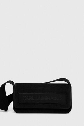 Torba od brušene kože Karl Lagerfeld ICON K MD FLAP SHB SUEDE boja: crna - crna. Mala torba iz kolekcije Karl Lagerfeld. Model bez kopčanje