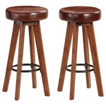 vidaXL Barske stolice od bagremovog drva i prave kože 2 kom 45x45x76 cm