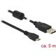 Delock USB kabel USB 2.0 USB-A utikač, USB-Micro-B utikač 5.00 m crna s feritnom jezgrom